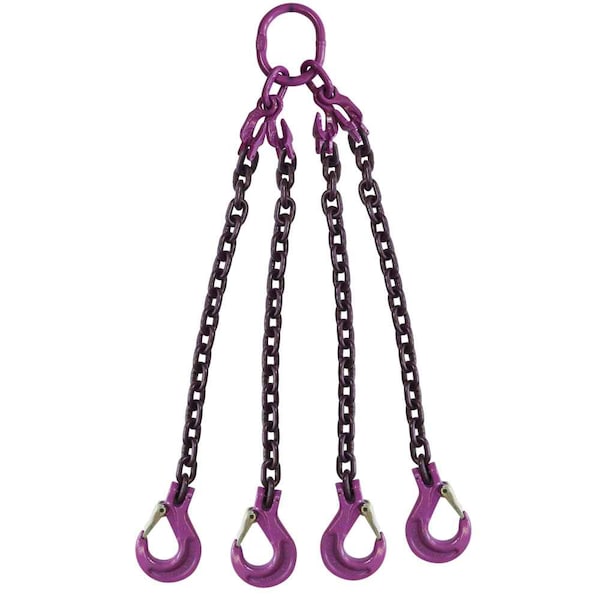 5/8" x 10' - Adjustable 4 Leg Chain Sling w/ Sling Hooks - Grade 100
